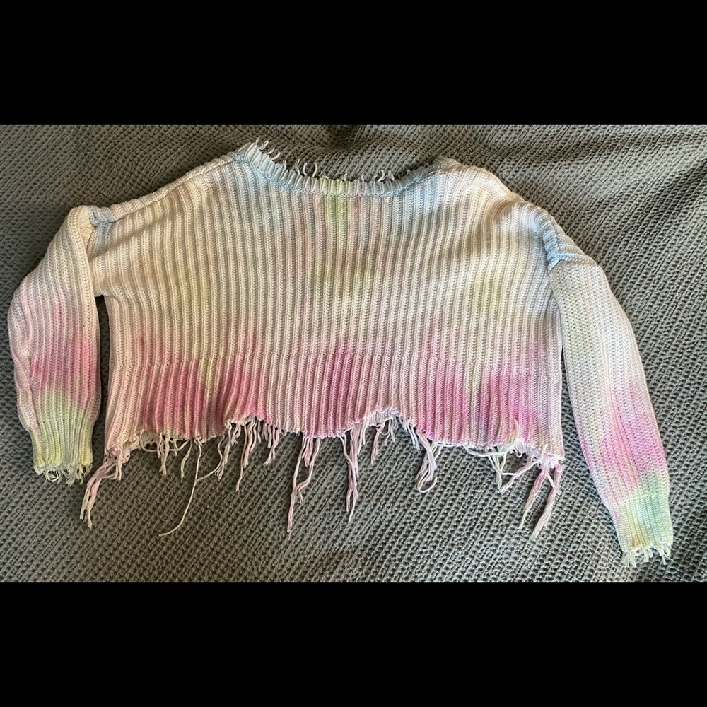 Tie-dye sweater with deep V-neck back